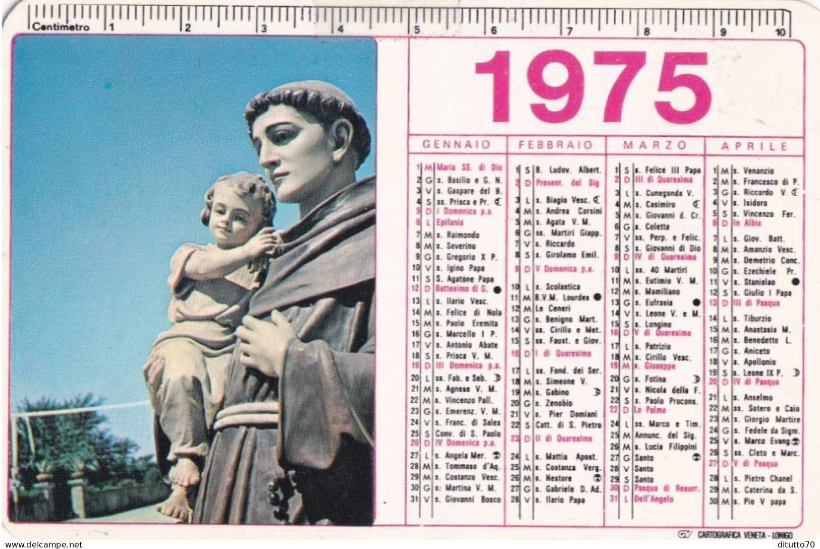 Calendarietto - I Fratini Di S.antonio Di Lonigo - Verona - Anno 1975 - Formato Piccolo : 1971-80