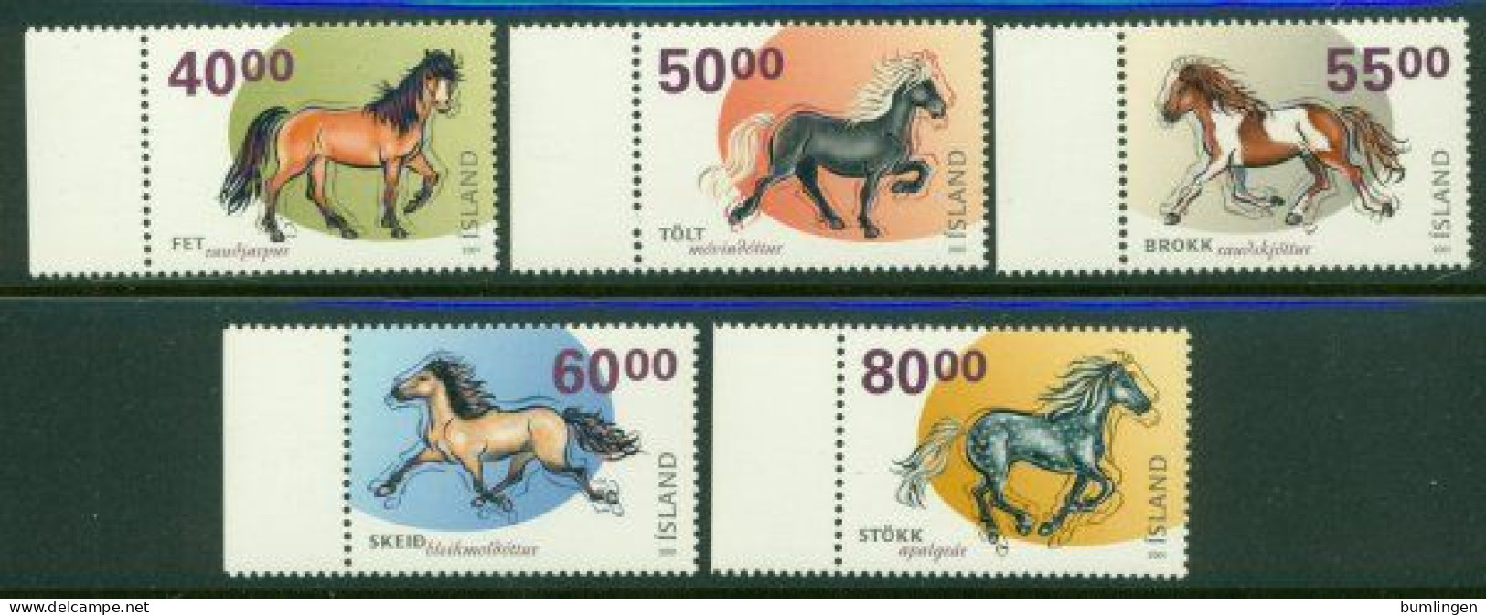 ICELAND 2001 Mi 983-87** Horses [B605] - Horses