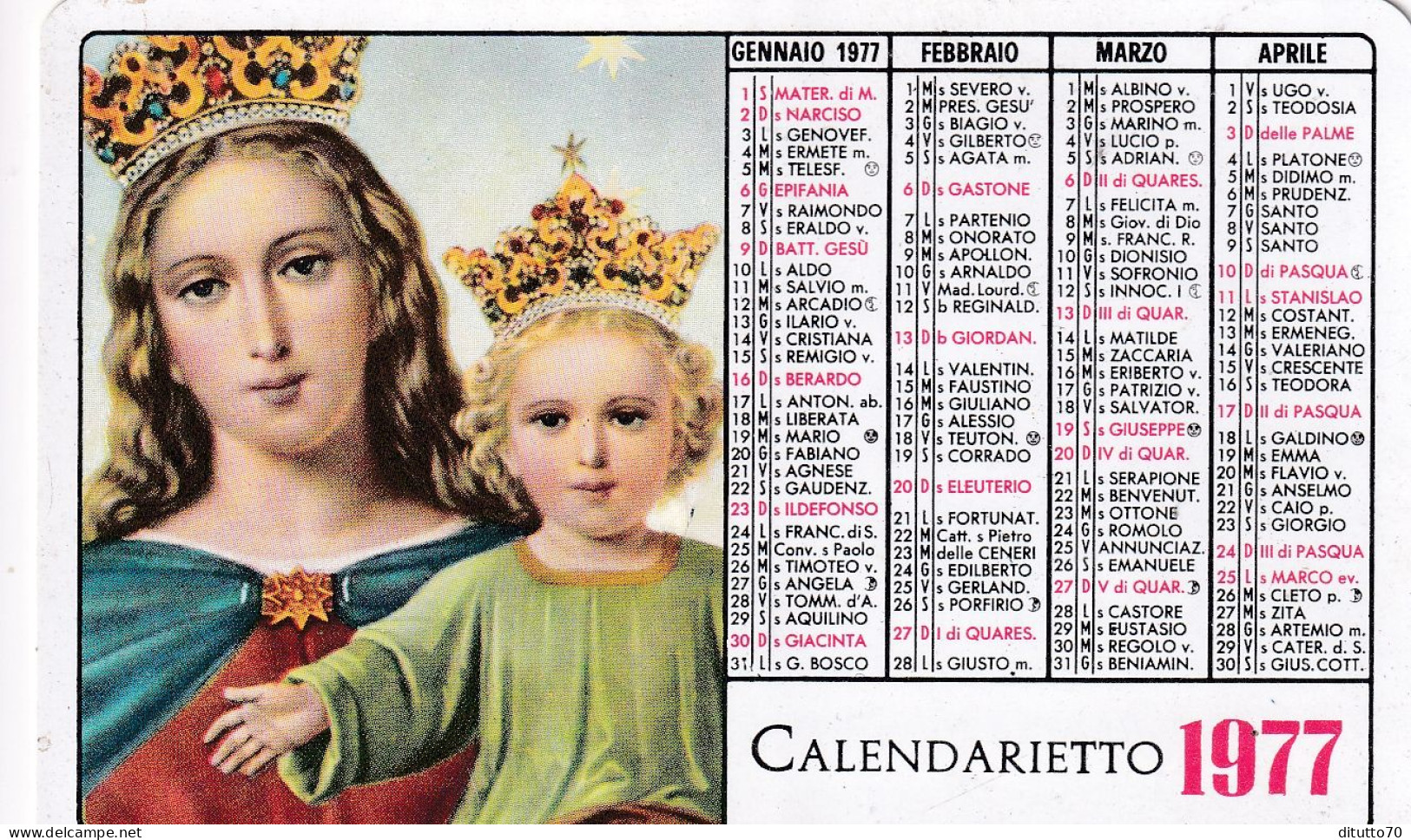 Calendarietto - Il Passato Non E Più L'avvenire E Il Tuo Potere - Don Bosco - Anno 1977 - Klein Formaat: 1971-80