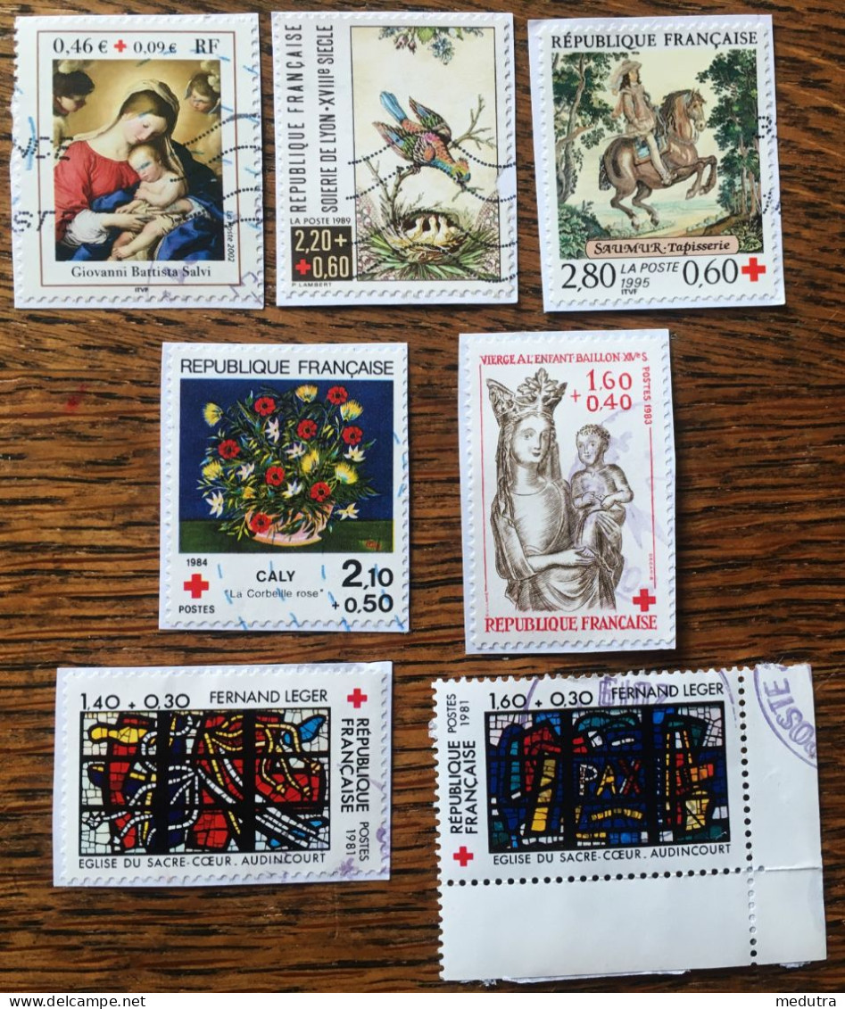 Croix Rouge France : 7 Timbres Oblitérés Sur Les Arts (7 Unités, 3 Paires, 1 Triplette)  2 Photos - Rode Kruis