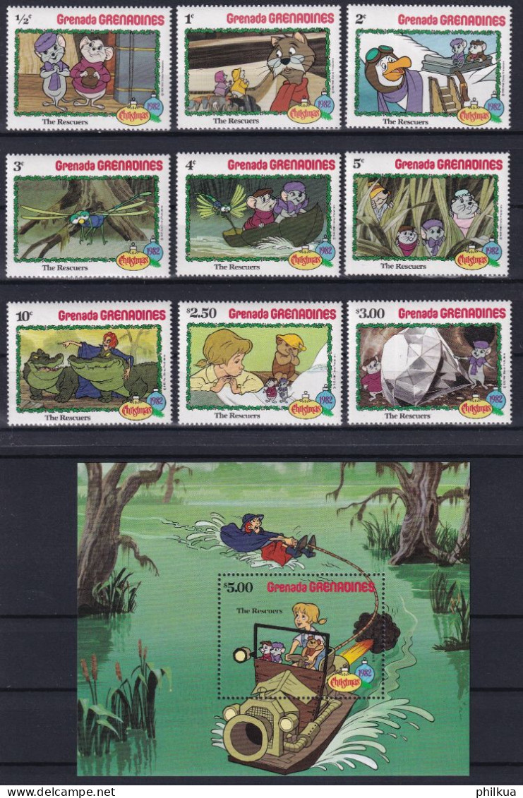 MiNr. 529 - 538 (Block 70) Grenada/Grenadinen 1982, 14. Dez. Weihnachten: Walt-Disney-Figuren - Postfrisch/**/MNH - Otros - América