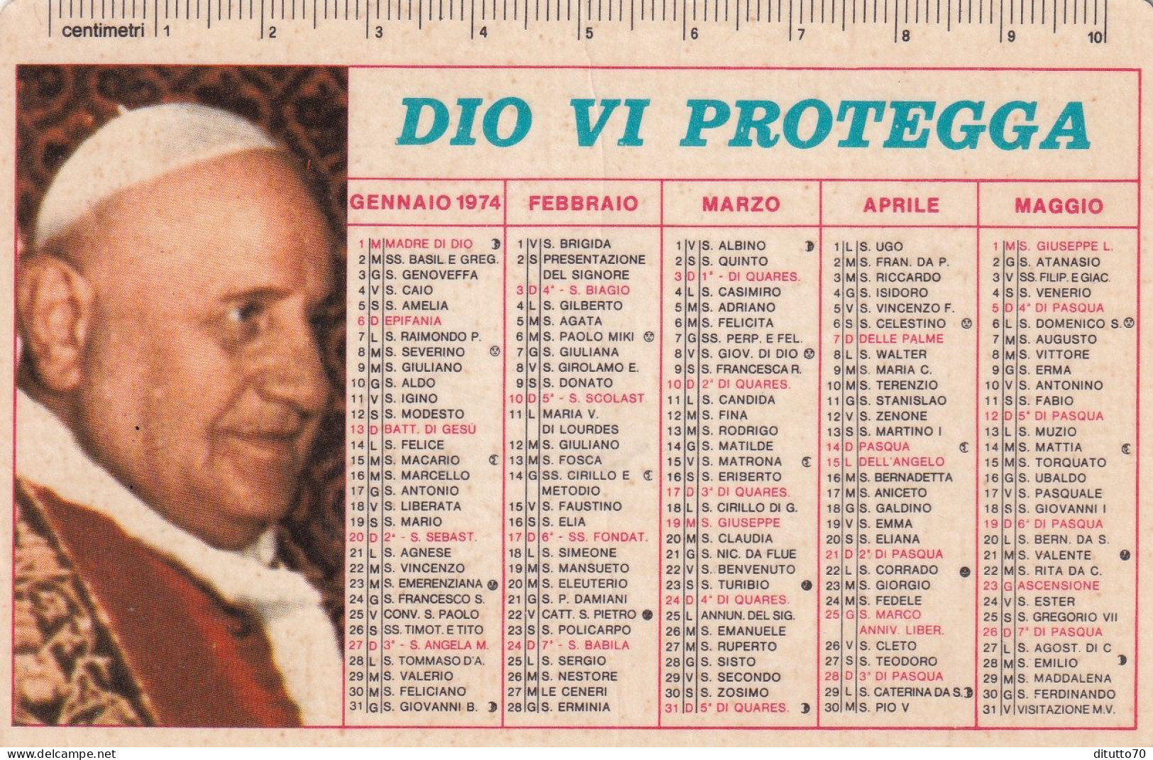 Calendarietto - Istituto Missionario S.cuore - Monza - Anno 1974 - Tamaño Pequeño : 1971-80