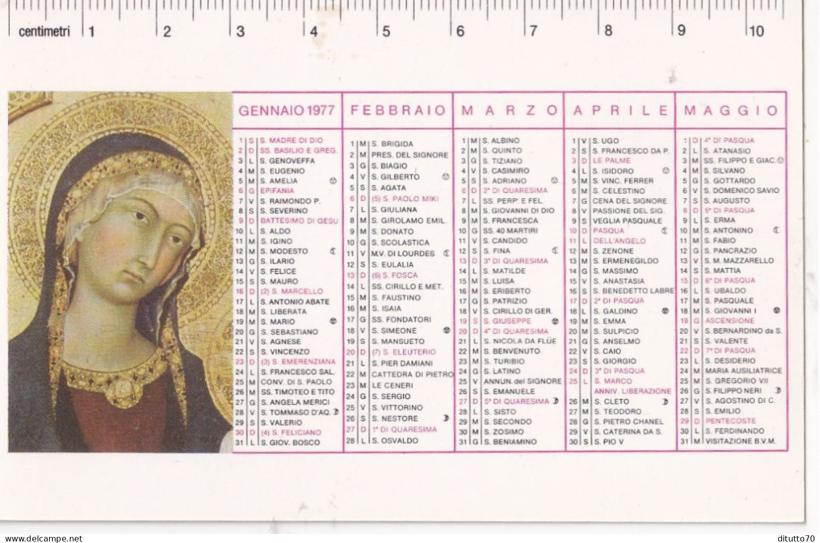 Calendarietto - Istituto Missionario S.cuore - Monza - Anno 1977 - Formato Piccolo : 1971-80