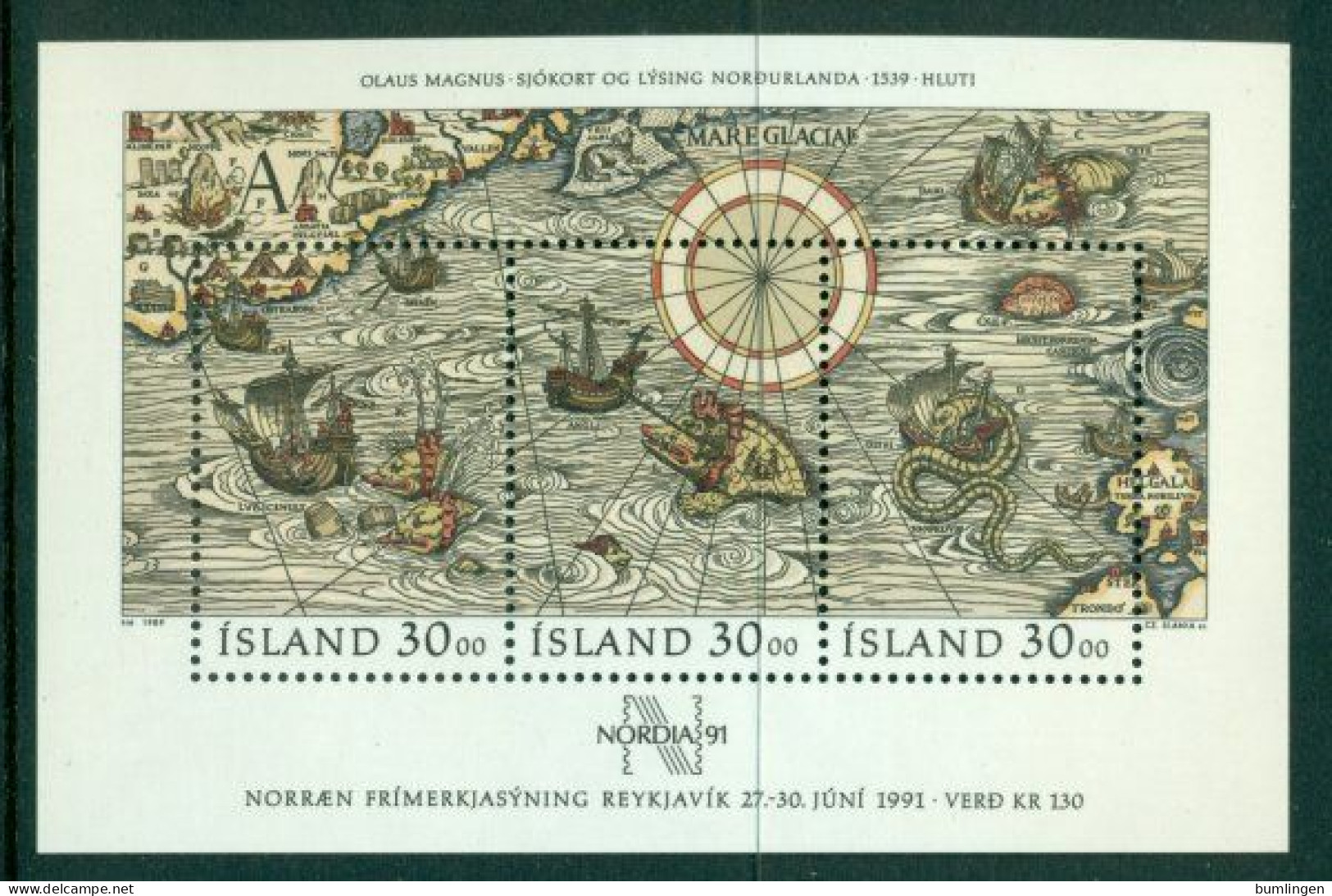 ICELAND 1989 Mi BL 10** Stamp Exhibition NORDIA '91 – Old Map [B638] - Briefmarkenausstellungen