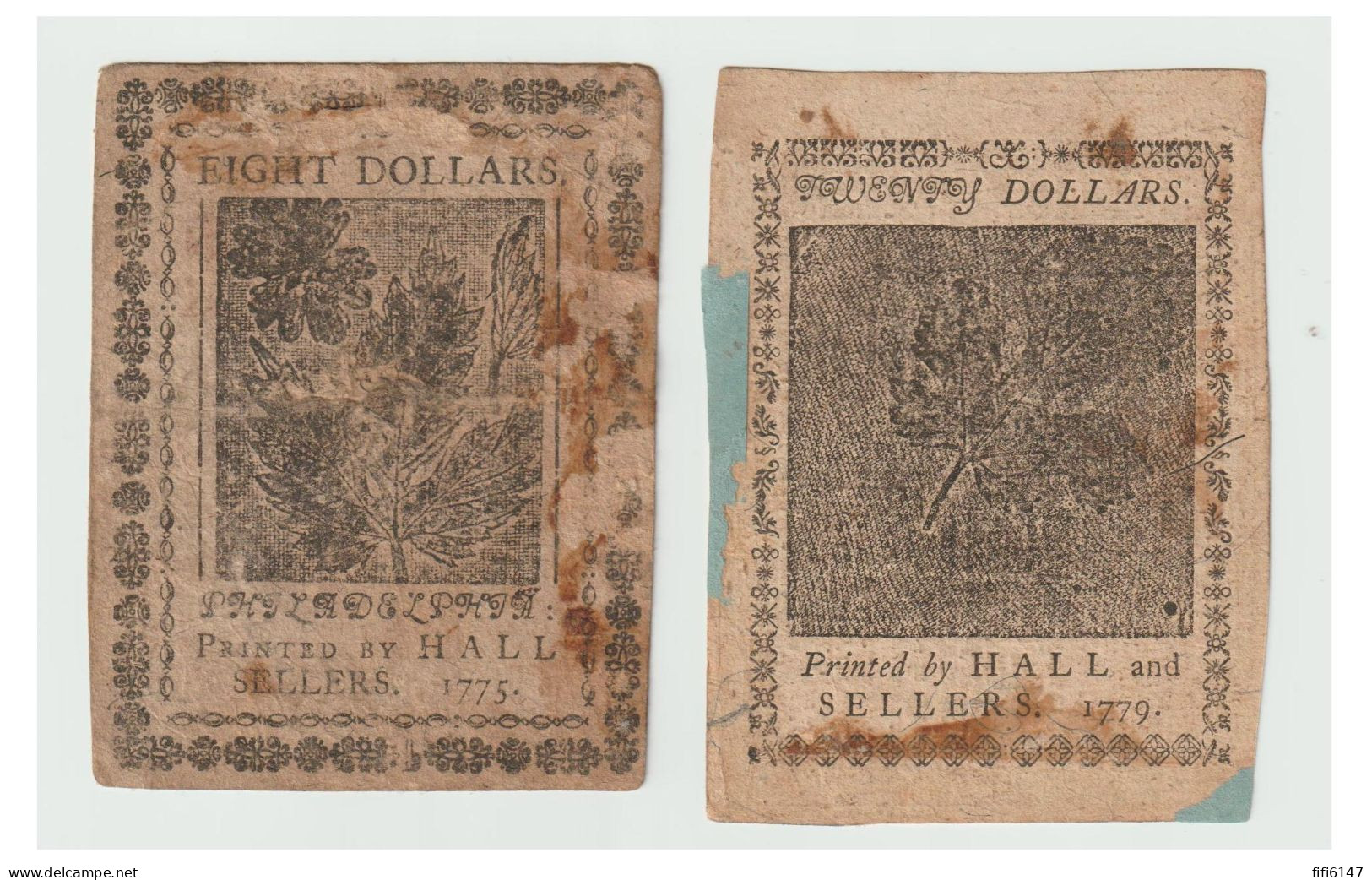 ETATS-UNIS -- Deux Billets à Ordre De 1775 Et 1779 --8 Et 20 Dollars - Autres & Non Classés