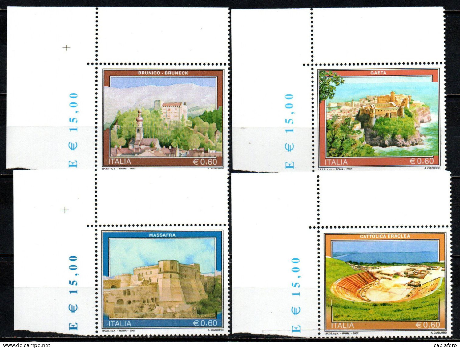 ITALIA - 2007 - IL TURISMO IN ITALIA: BRUNICO, GAETA, MASSAFRA, CATTOLICA ERACLEA - MNH - 2001-10:  Nuevos