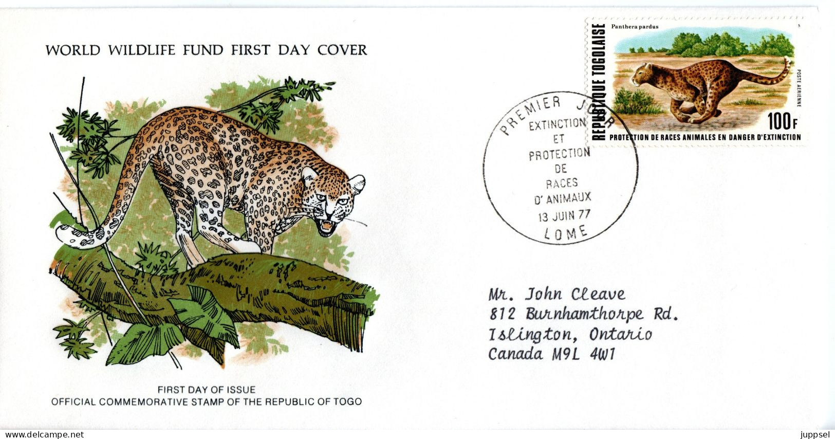 FDC TOGO, Leopard    /    REPUBLIQUE TOGOLAISE Lettre Des Première Jour, Léopard, 1977 - Big Cats (cats Of Prey)