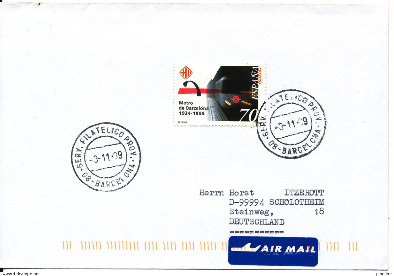 Spain Cover Sent To Germany 3-11-1999 Single Franked - Brieven En Documenten