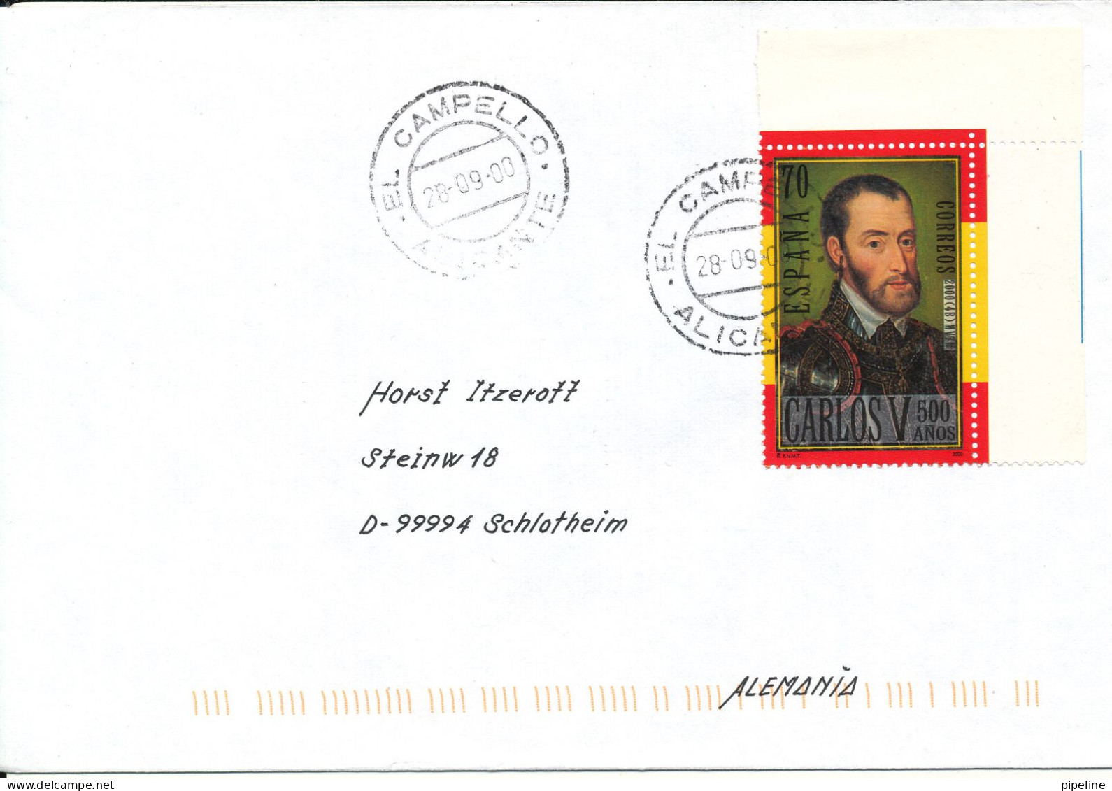 Spain Cover Sent To Germany 28-9-2000 Single Franked - Storia Postale