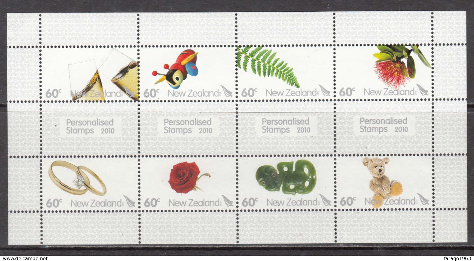 2010 New Zealand Greetings Wine Teddy Bear Jewellery Miniature Sheet Of 8 MNH @ BELOW FACE VALUE - Ungebraucht