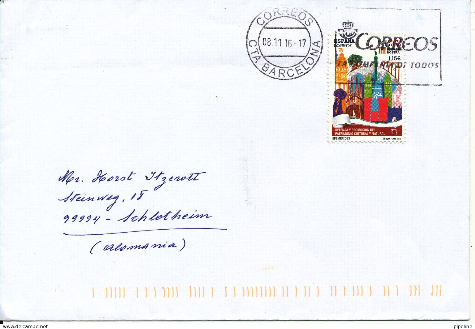 Spain Cover Sent To Germany 8-11-2016 Single Franked - Covers & Documents