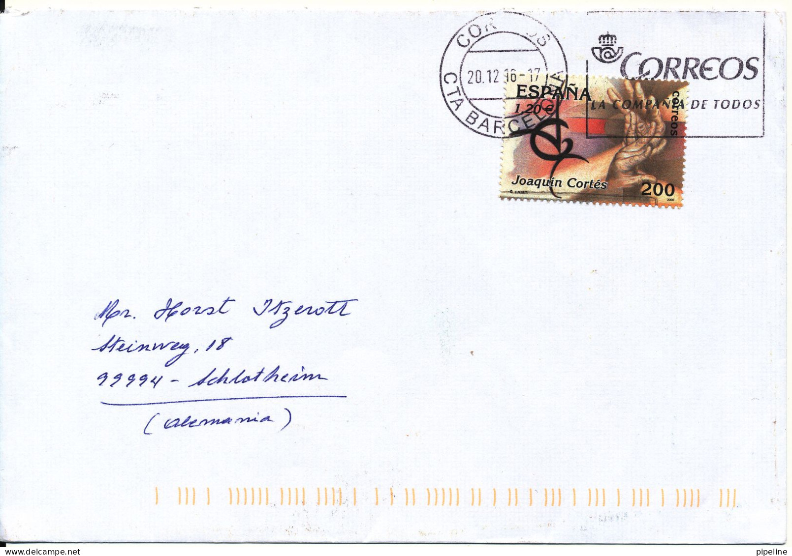 Spain Cover Sent To Germany 20-12-2016 Single Franked - Covers & Documents