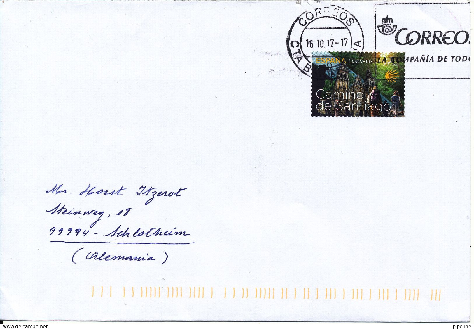 Spain Cover Sent To Germany 16-10-2017 Single Franked - Briefe U. Dokumente