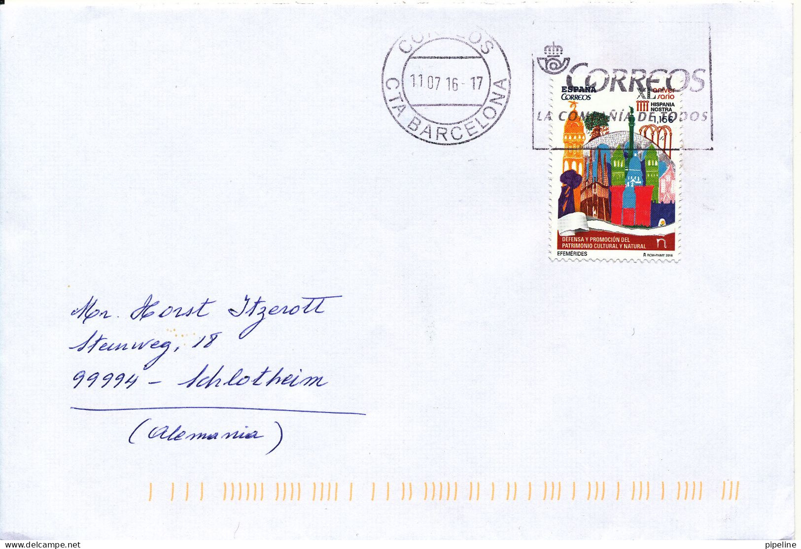 Spain Cover Sent To Germany 11-7-2016 Single Franked - Brieven En Documenten