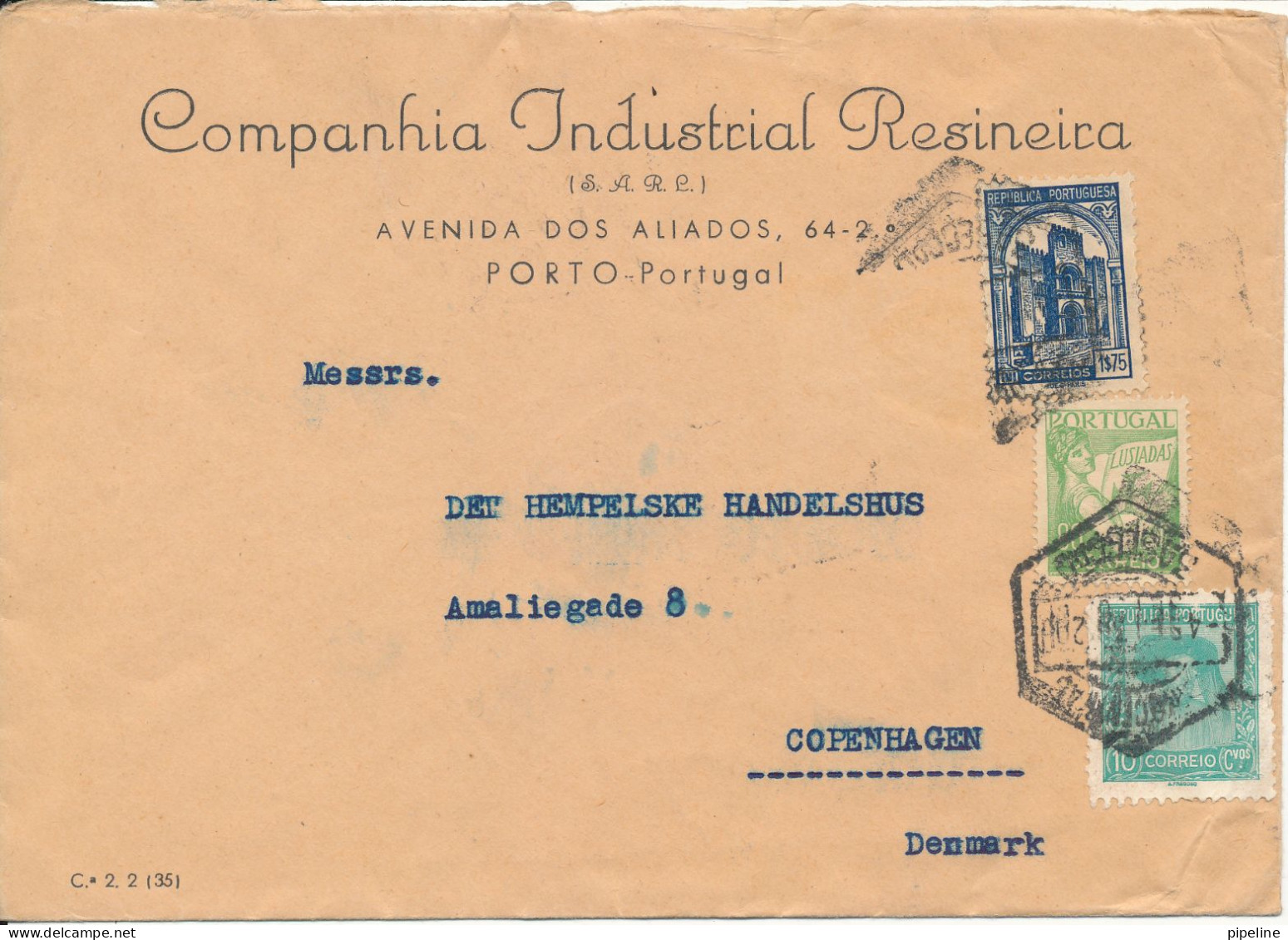 Portugal Cover Sent To Denmark 4-9-1938 The Cover Is A Little Damaged By Opening At The Top Of The Backside - Cartas & Documentos