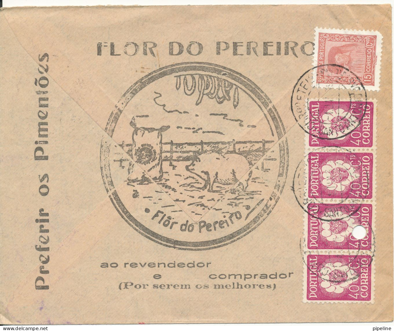 Portugal Cover Sent To Denmark 4-1-1939 With Stamps On The Backside Of The Cover 1 Stamp Damaged With Archive Hole - Cartas & Documentos