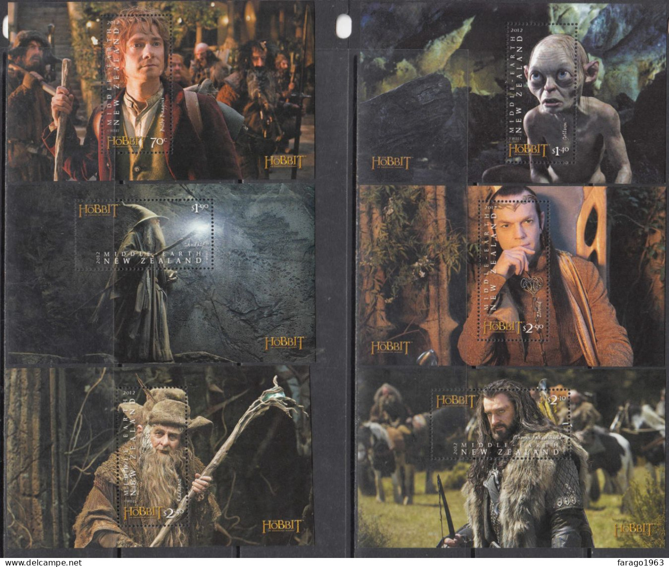 2012 New Zealand The Hobbit Movies Film Tolkien Complete Set Of 6 Sheets MNH - Nuevos