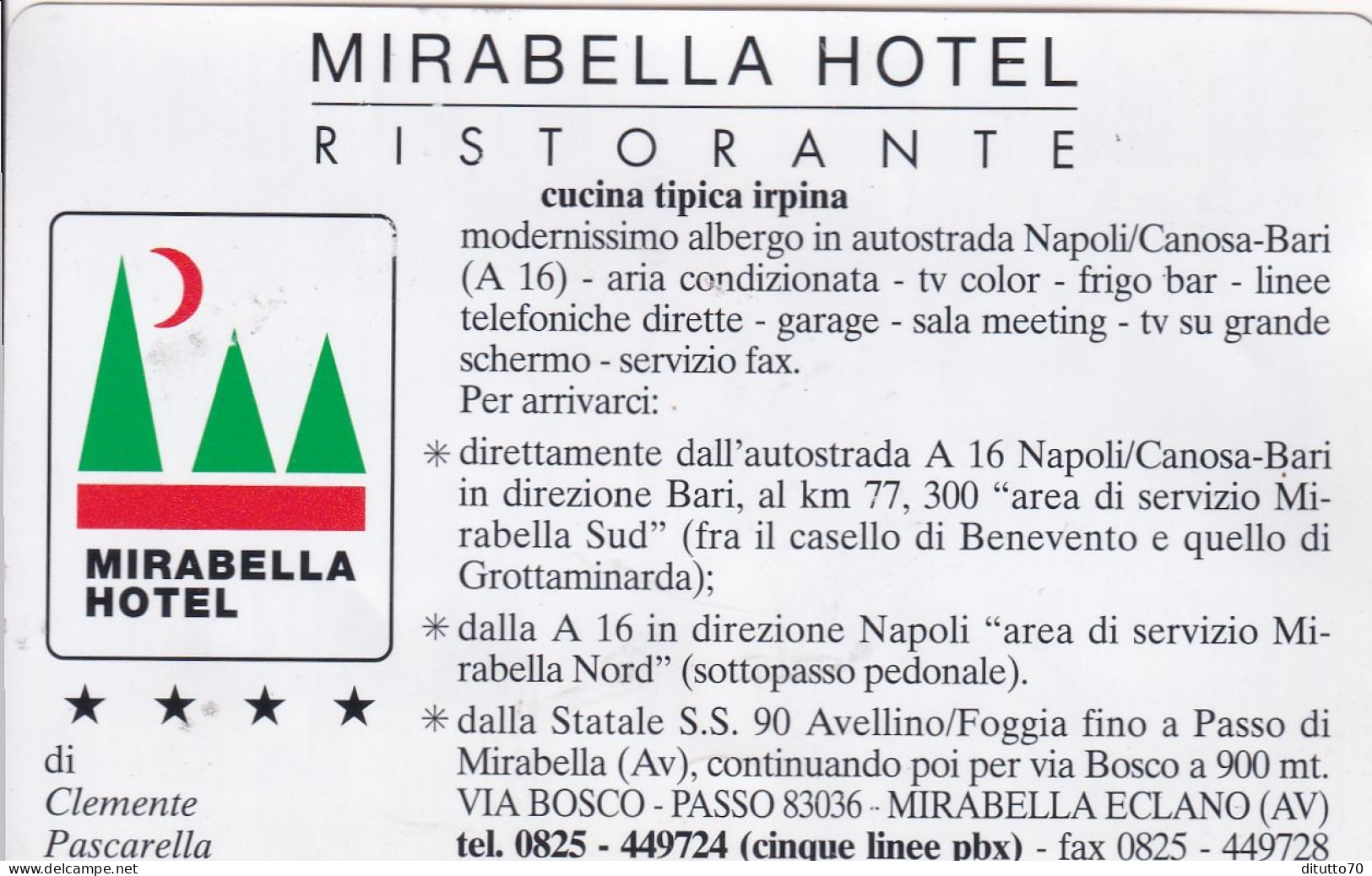 Calendarietto - Mirabella Hotel - Napoli - Bari - Anno 1997 - Formato Piccolo : 1991-00