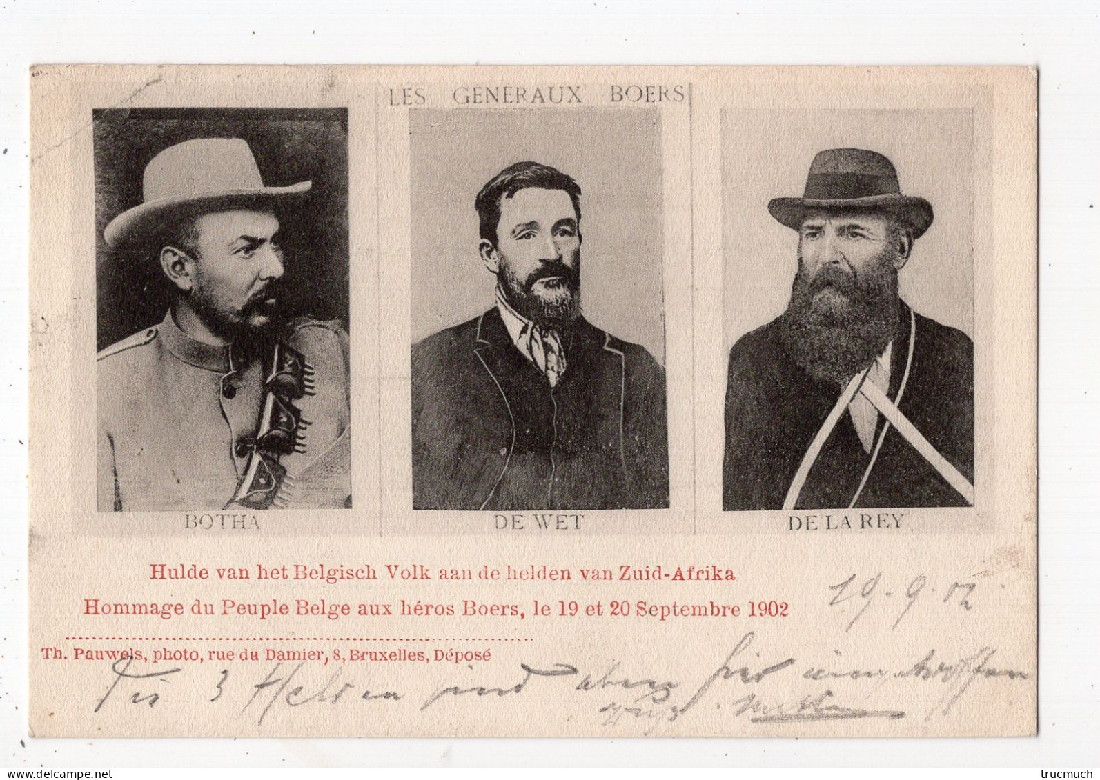 AFRIQUE DU SUD - Les Généraux BOERS - Hommage Du Peuple Belge Au Héros Boers, 19-20 Septembre 1902 - Afrique Du Sud