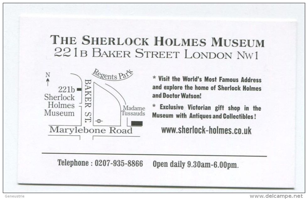 Carte De Visite De Sherlock Holmes ! Sherlock Holmes Business Card !  221b Baker Street London - Londres - Visitenkarten