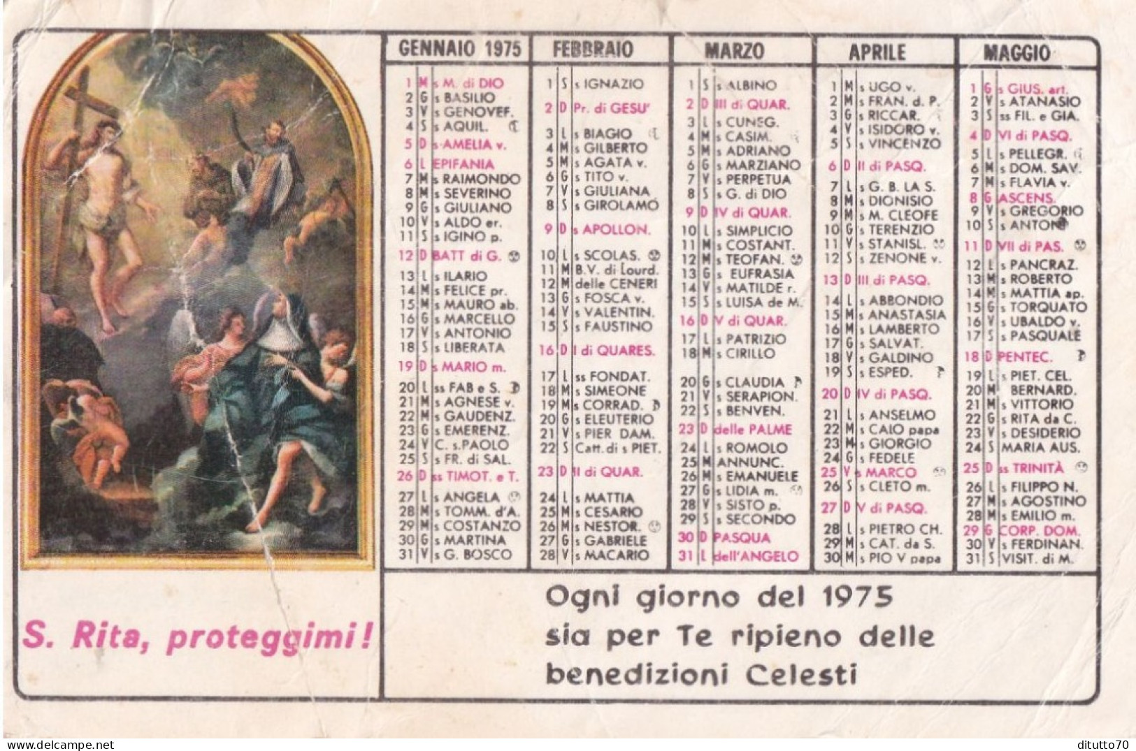 Calendarietto - Opera Francescana Della Carità Convento S.croce - Bologna - Anno 1975 - Klein Formaat: 1971-80