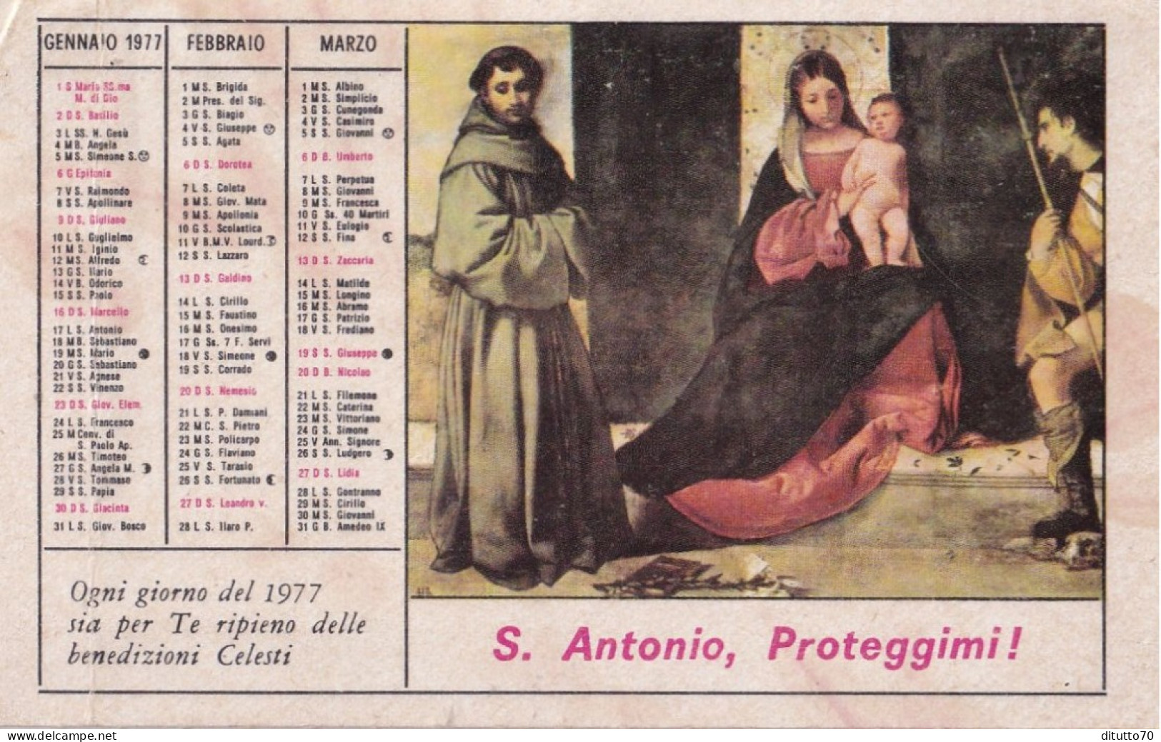 Calendarietto - Opera Francescana Della Carità Convento S.croce - Bologna - Anno 1977 - Petit Format : 1971-80