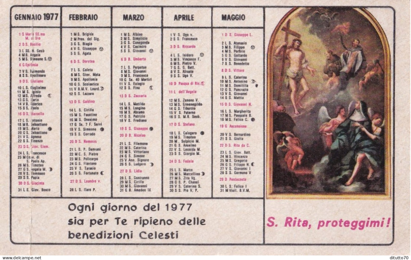Calendarietto - Opera Francescana Della Carità Convento S.croce - Bologna - Anno 1977 - Formato Piccolo : 1971-80