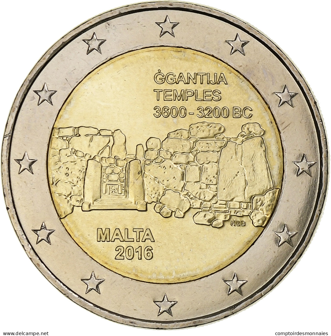 Malte, 2 Euro, Les Temples De Ggantija, 2016, Paris, SUP+, Bimétallique - Malta