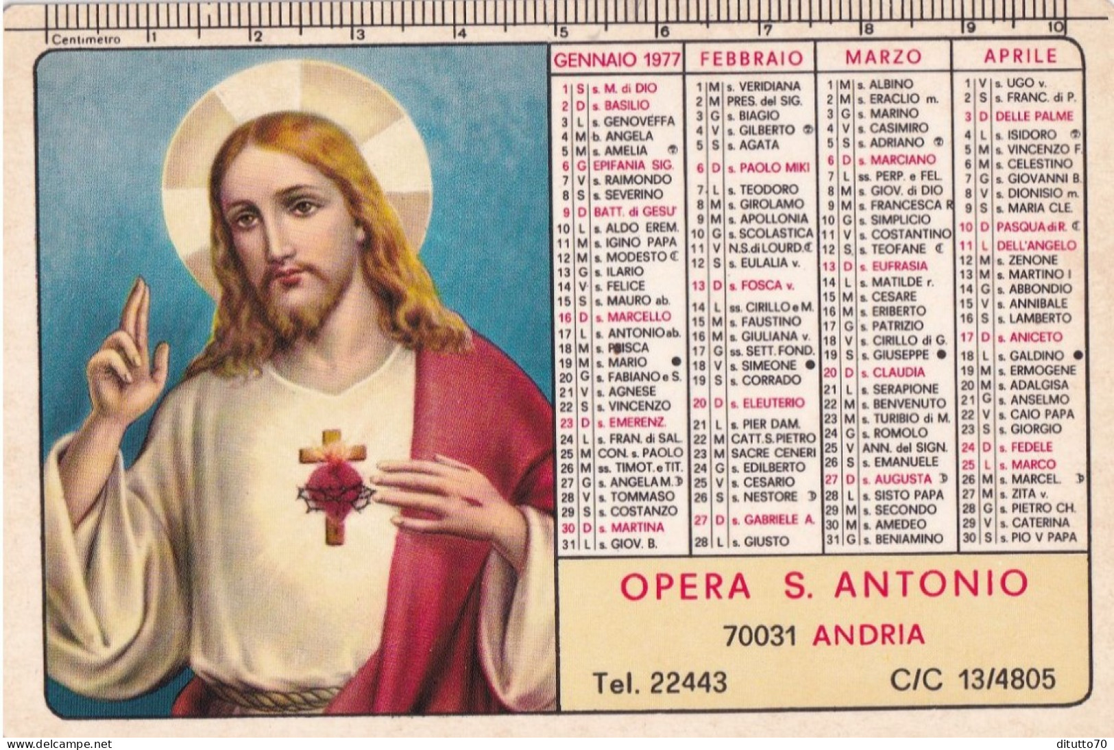 Calendarietto - Opera S.antonio - Andria - Anno 1977 - Petit Format : 1971-80