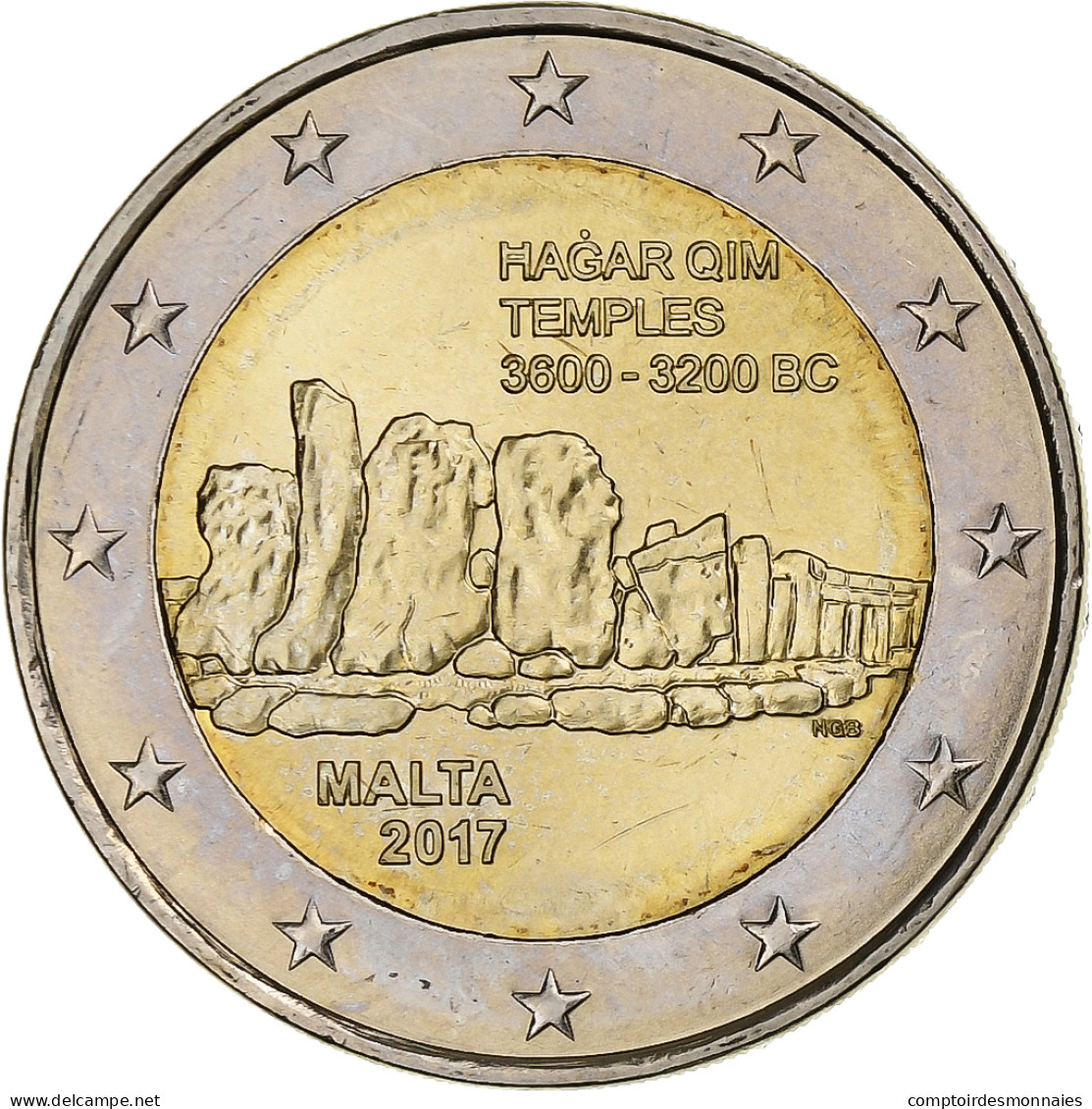 Malte, 2 Euro, Le Temple De Hagar Qim, 2017, Paris, SPL, Bimétallique, KM:183 - Malta