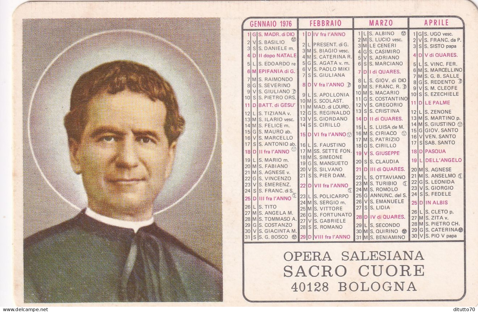 Calendarietto - Opera Salesiana Sacro Cuore - Bologna- Anno 1975 - Formato Piccolo : 1971-80