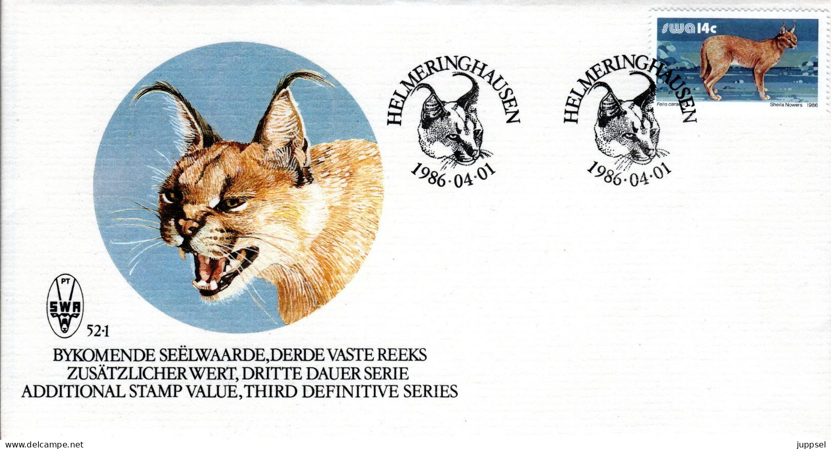 SOUTH-WEST AFRICA  FDC, Caracal    /    AFRIQUE SUD-OUEST  Lettre Des Première Jour,  Caracal  1986 - Felinos