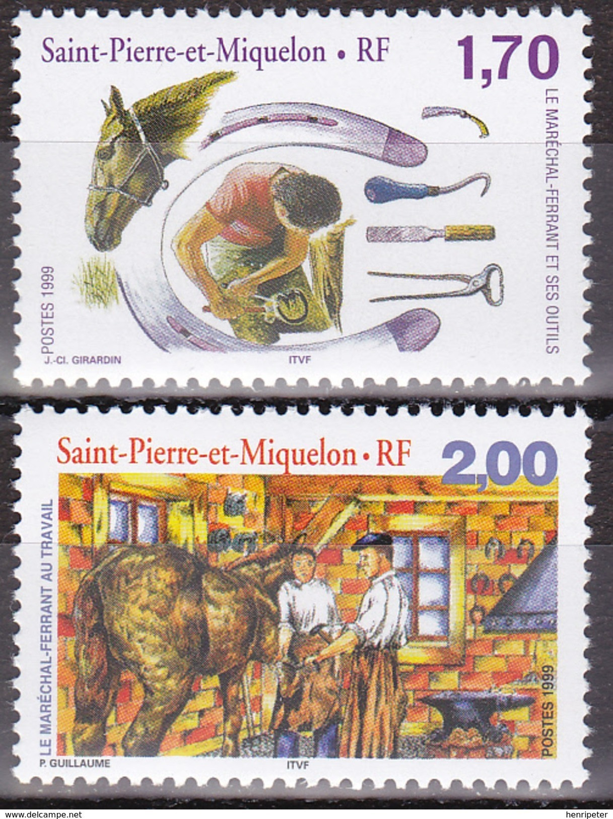 Série De 2 T.-P. Gommés Dentelés Neufs** - Le Maréchal-ferrant - N° 689-690 (Yvert) - Saint-Pierre Et Miquelon 1999 - Unused Stamps