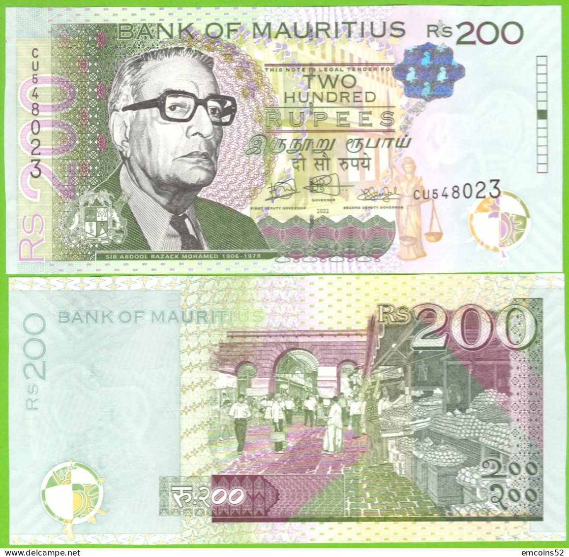 MAURITIUS 200 RUPEES 2022 P-61d UNC - Mauricio