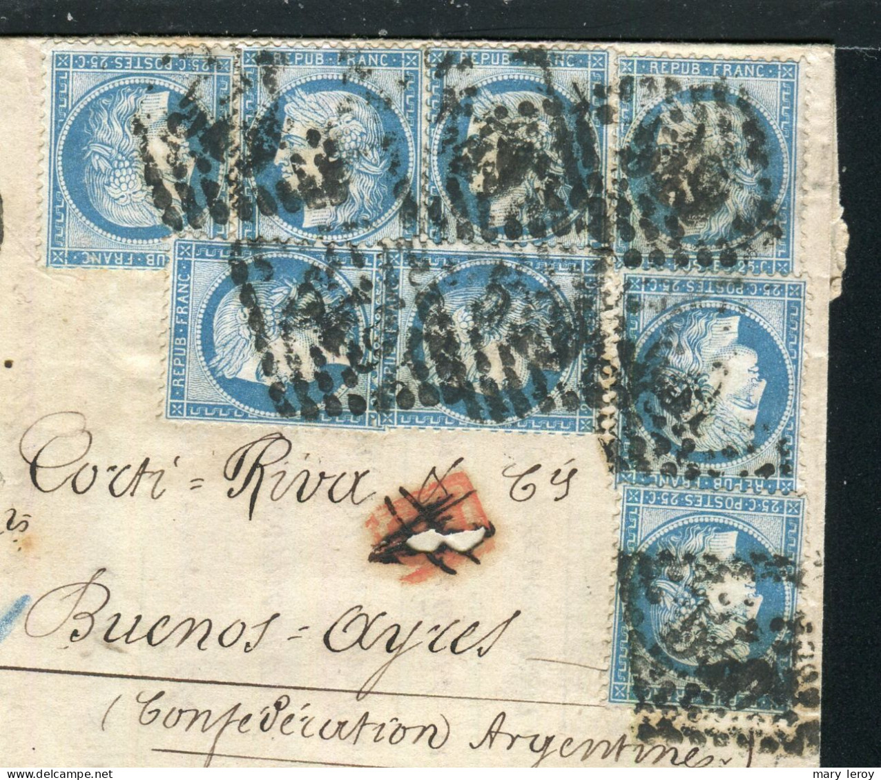 Superbe & Rare Lettre En Double Port De Pont De Briques Pour Buenos Ayres ( 1873 ) Avec Huit N° 60B - 1871-1875 Cérès