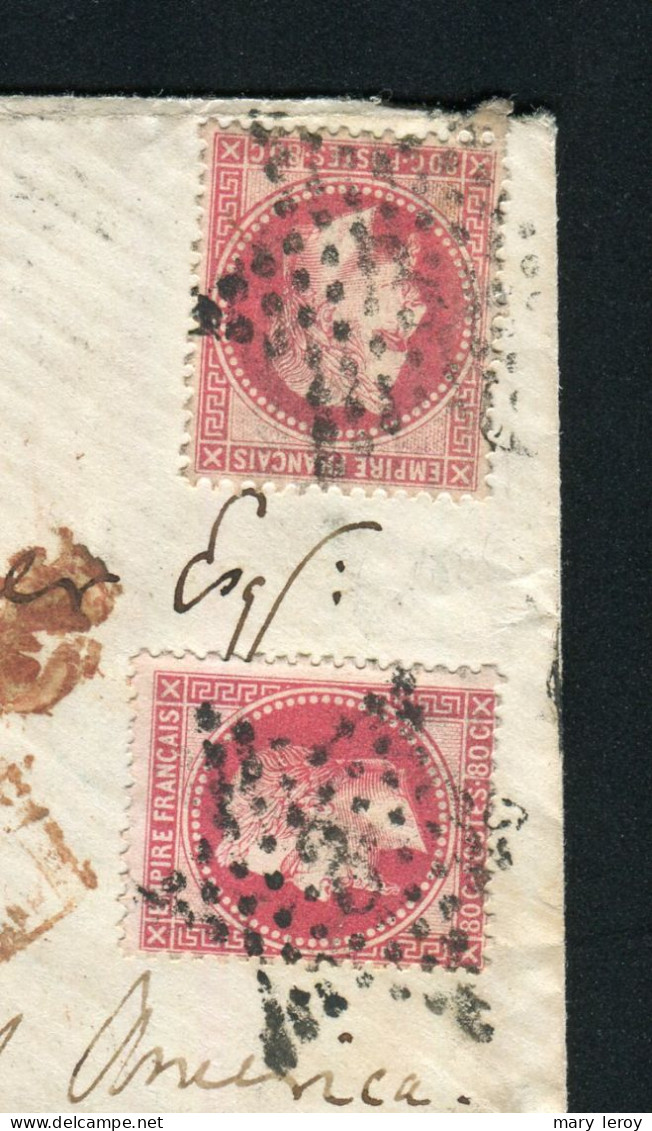 Superbe & Rare Lettre En Double Port De Paris Pour Louisville ( Kentucky - 1868 ) Avec Deux N° 32 - Signé Calves - 1863-1870 Napoleone III Con Gli Allori