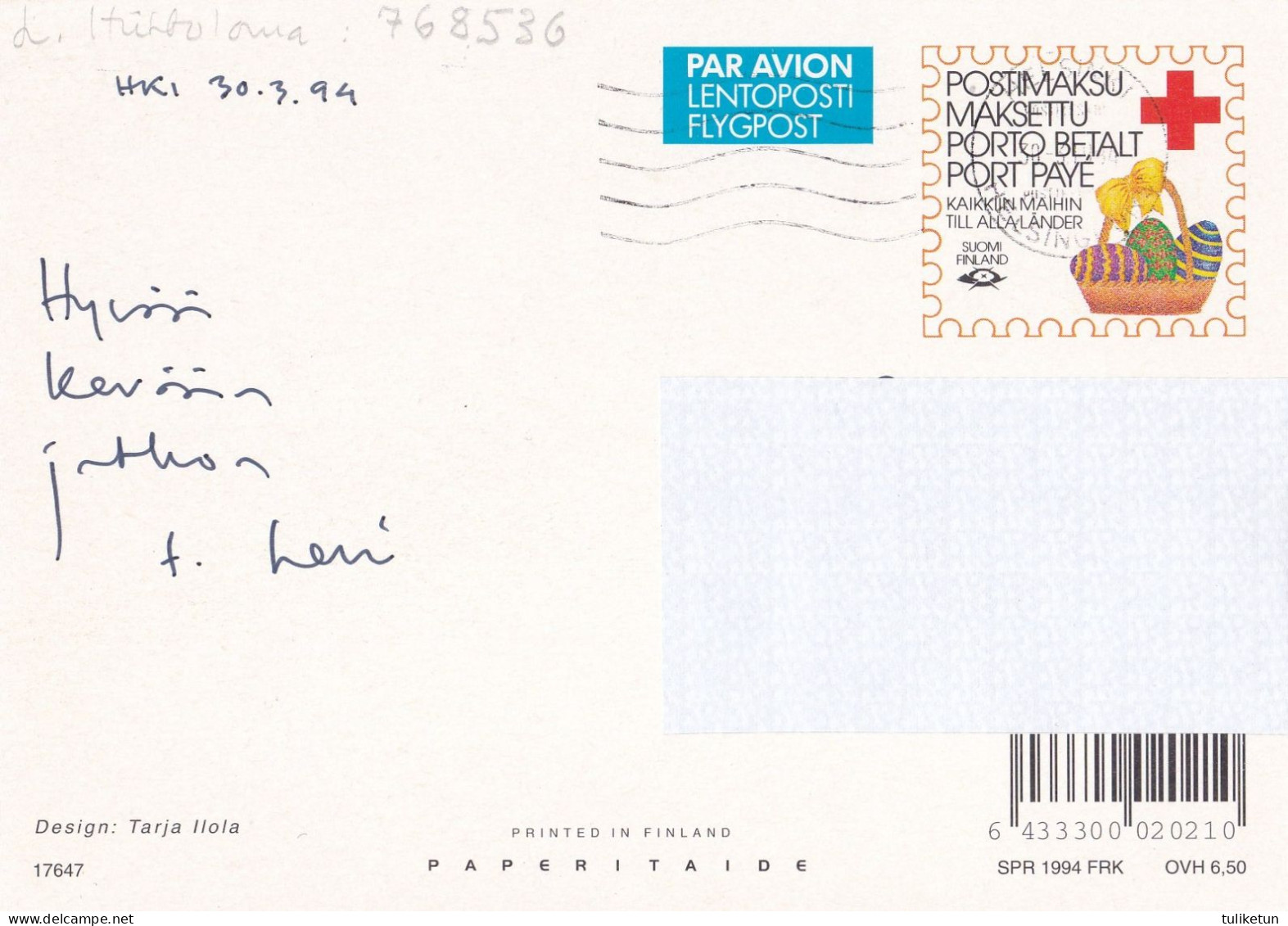 Postal Stationery - Chicks - Easter In Grass - Summer Meadow - Red Cross 1994 - Suomi Finland - Postage Paid - Postwaardestukken