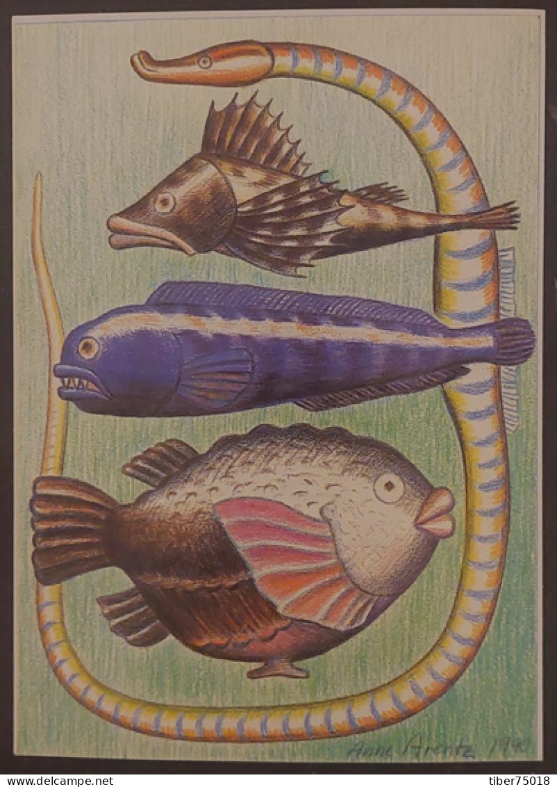 Carte Postale - Havets Gader 2 (poissons) Illustration : Anne Arentz - Poissons Et Crustacés