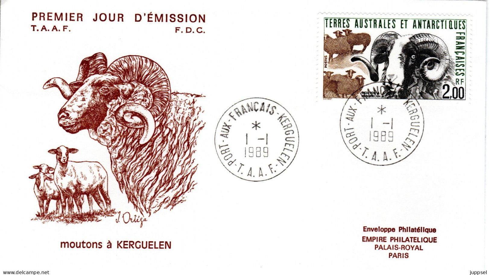 TAAF  FDC, Sheep     /    TERRES AUSTRALES ET ANTARTIQUES FRANCAISES   Lettre Des Première Jour,  Mouton   1989 - Animalez De Caza