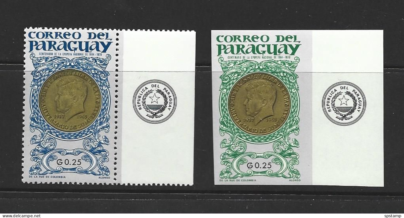 Paraguay 1965 Medals 0.25G President Kennedy Single Both Perf And Imperf Singles MNH - Paraguay