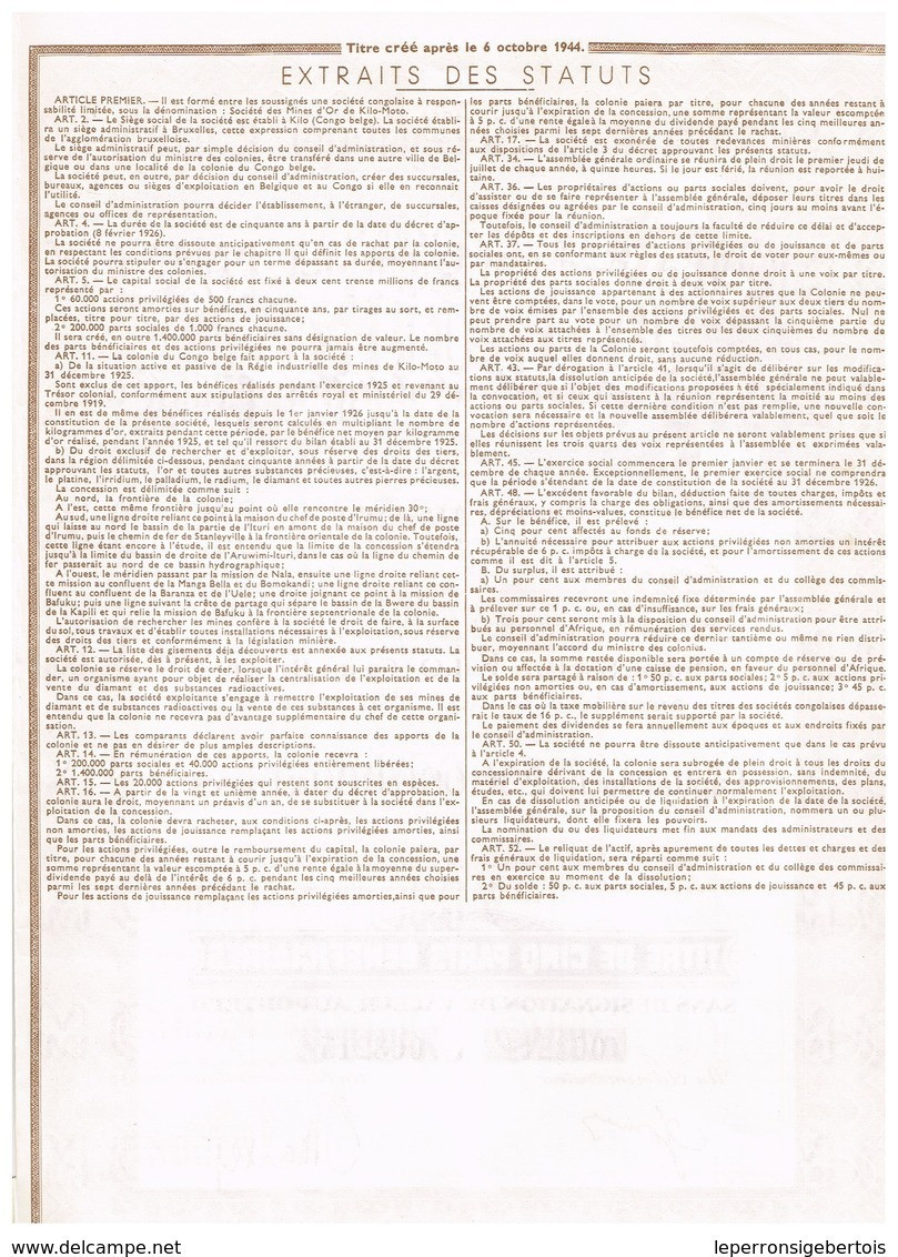 Titre Ancien- Société Des Mines D'Or De Kilo-Moto - Sté Congolaise à Responsabilité Limitée - N° 094486 A 094490 - Miniere