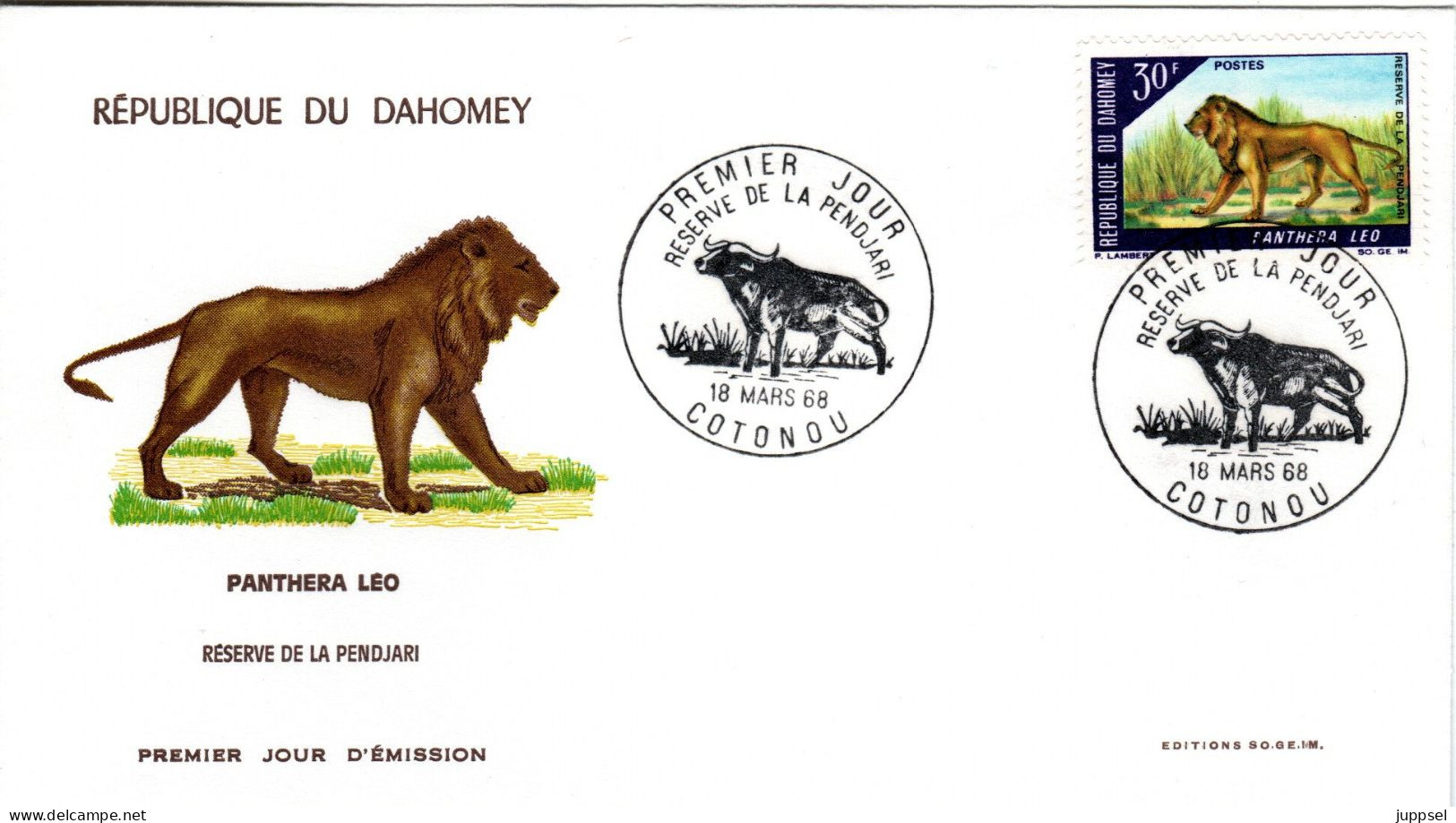 DAHOMEY  FDC, Lion     /    Lettre Des Première Jour    1968 - Felinos