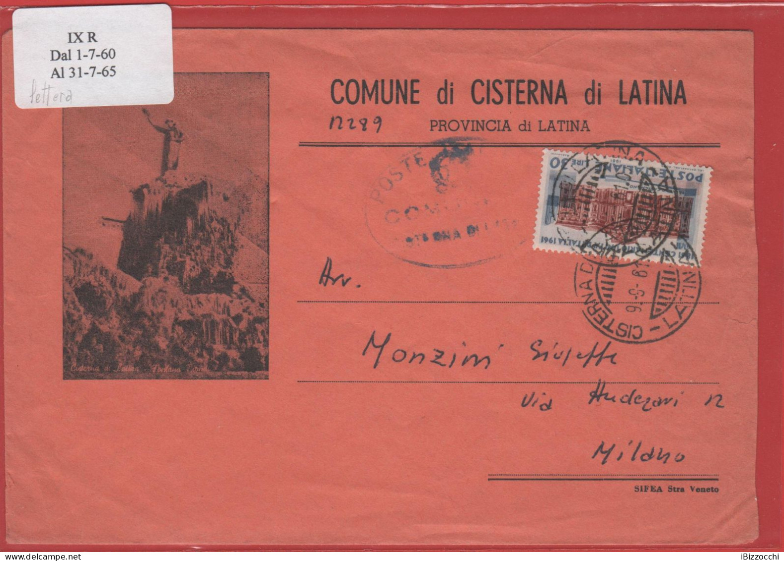 ITALIA - Storia Postale Repubblica - 1961 - 30 Centenario Dell'unità D'Italia (Isolato) - Lettera - Comune Di Cisterna L - 1961-70: Marcophilie