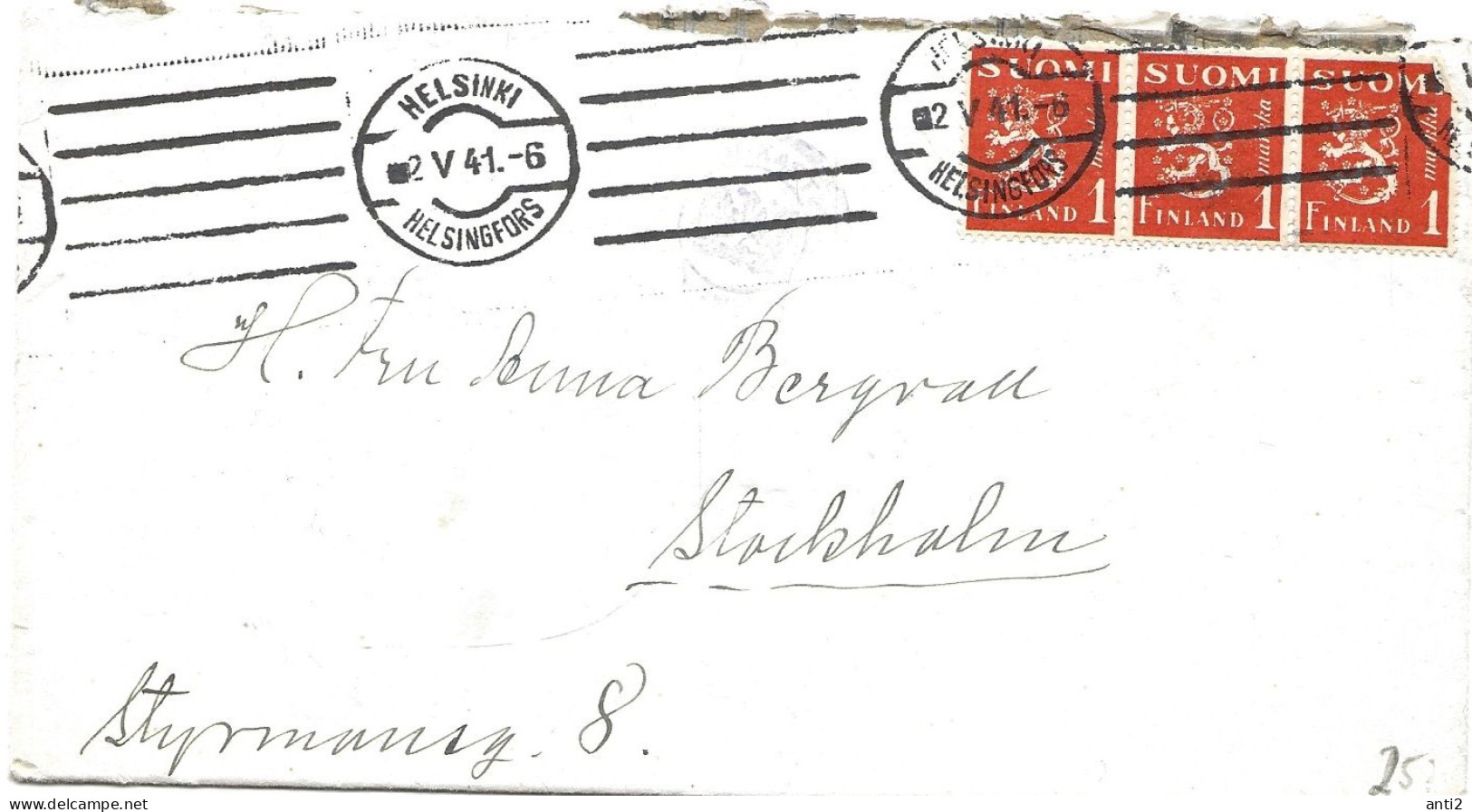 Finland   1941  Cover With 3 X 150  - Cancelled Helsinki / Helsingfors 2 V 41. -6 - Cartas & Documentos