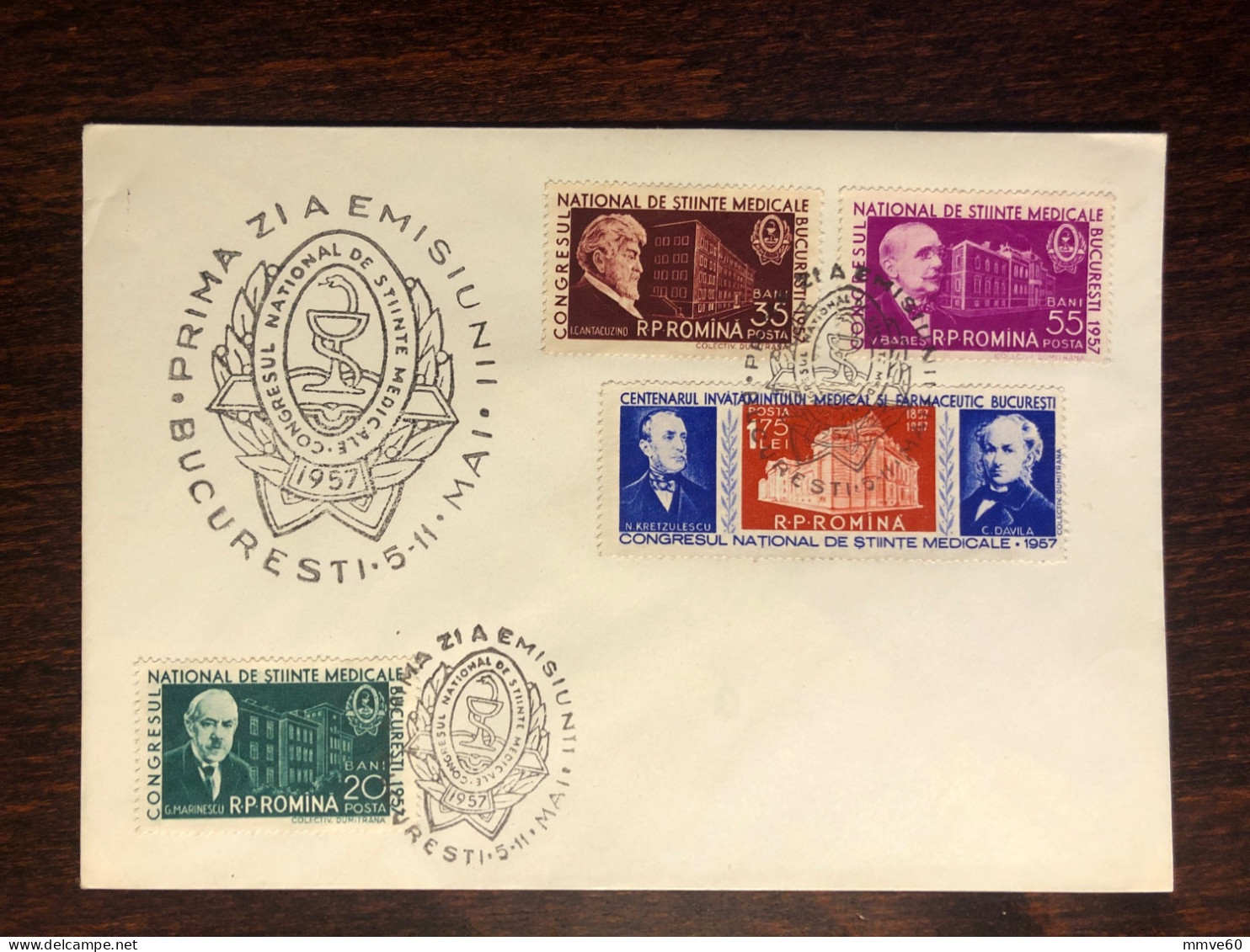 ROMANIA FDC COVER 1957 YEAR FAMOUS DOCTORS MEDICAL CONGRESS HEALTH MEDICINE STAMPS - FDC