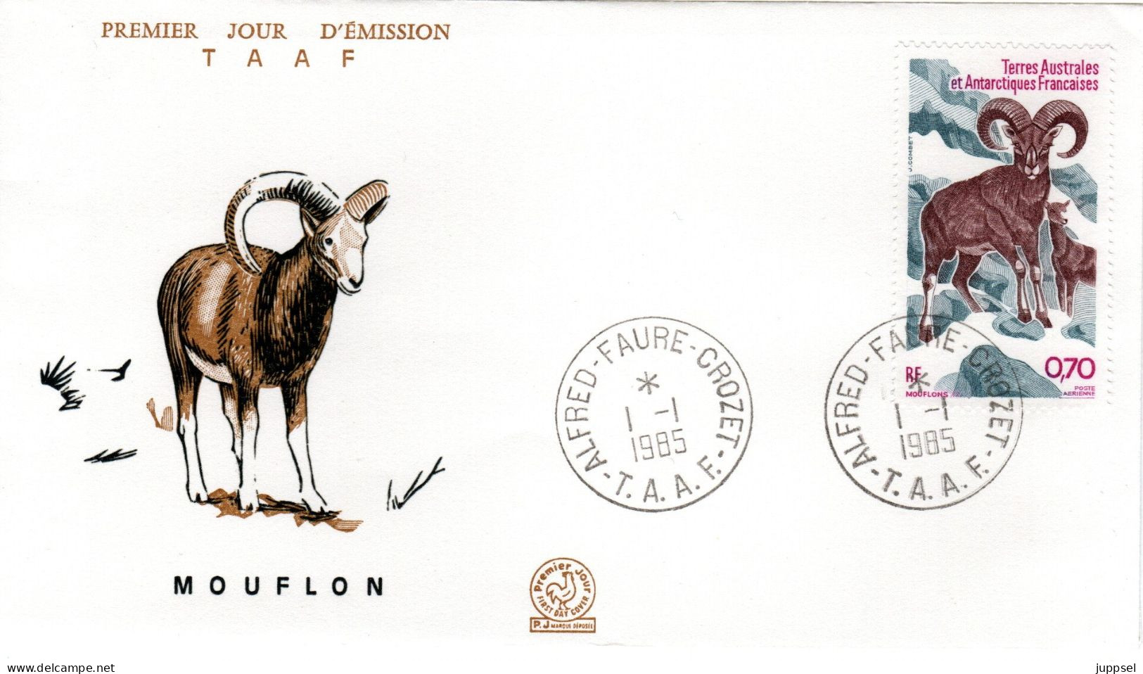 TAAF  FDC, Moufflon    /    TERRES AUSTRALES ET ANTARTIQUES FRANCAISES   Lettre Des Première Jour,  Mouflon   1985 - Gibier