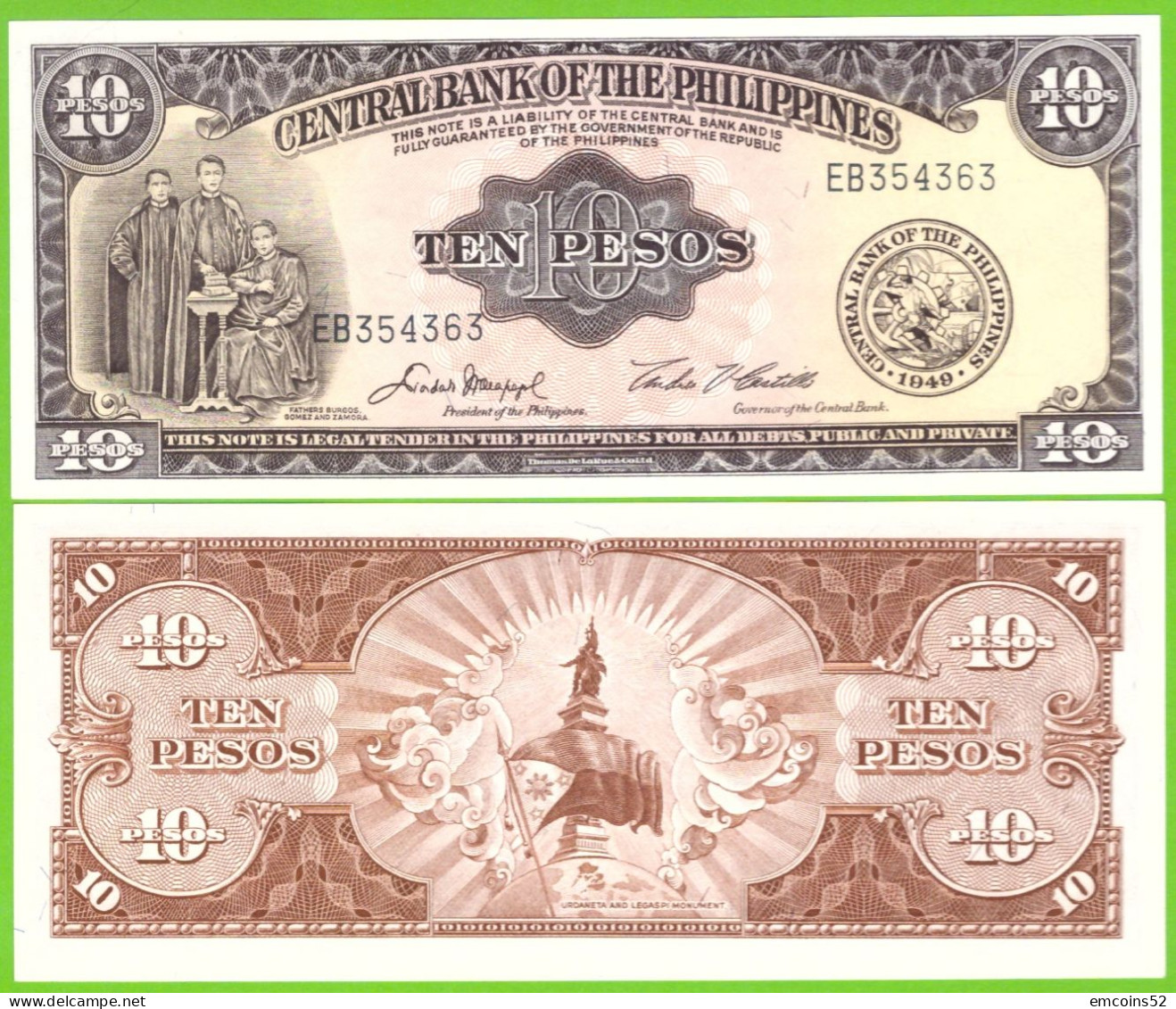 PHILIPPINES 10 PESOS 1949/1969  P-136e UNC - Filippijnen