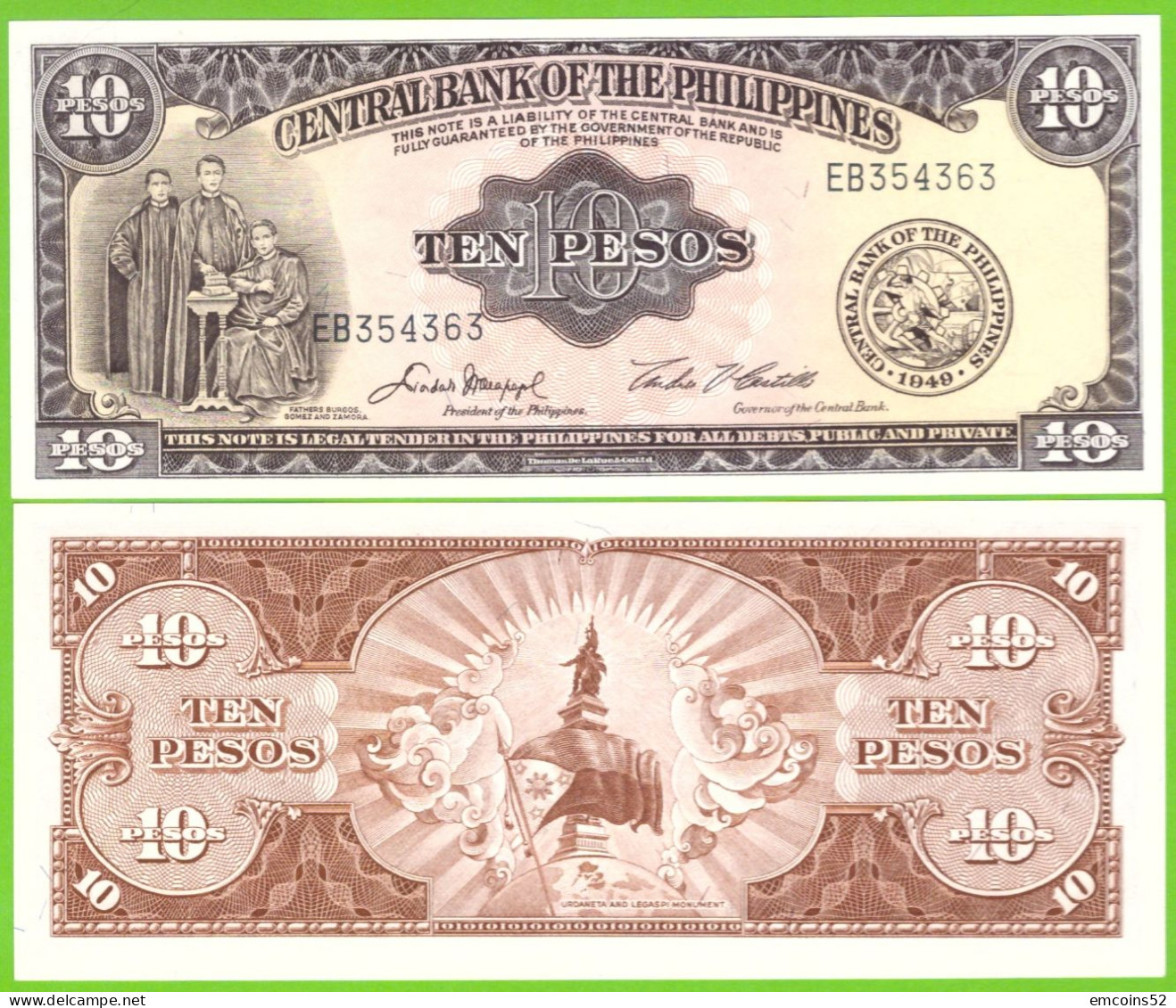 PHILIPPINES 10 PESOS 1949/1969  P-136e UNC - Filipinas