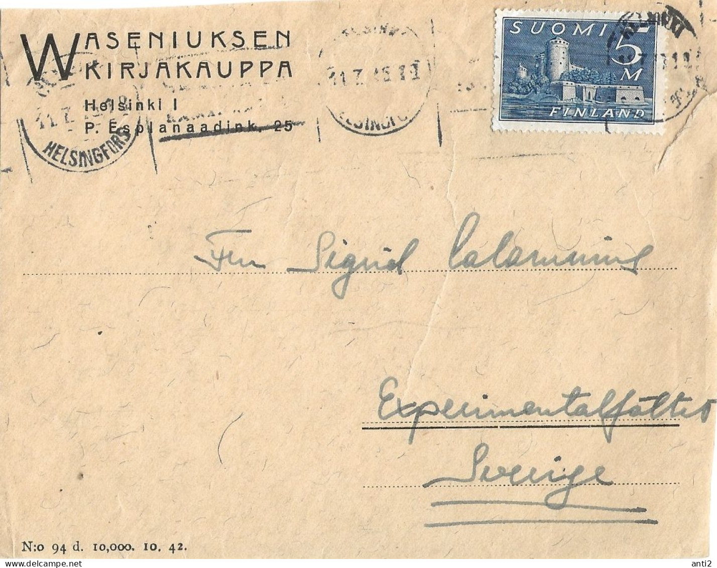 Finland   1945 Front Of A Cover  With Mi 155   - Cancelled Helsinki / Helsingfors 11.7.45 - Cartas & Documentos