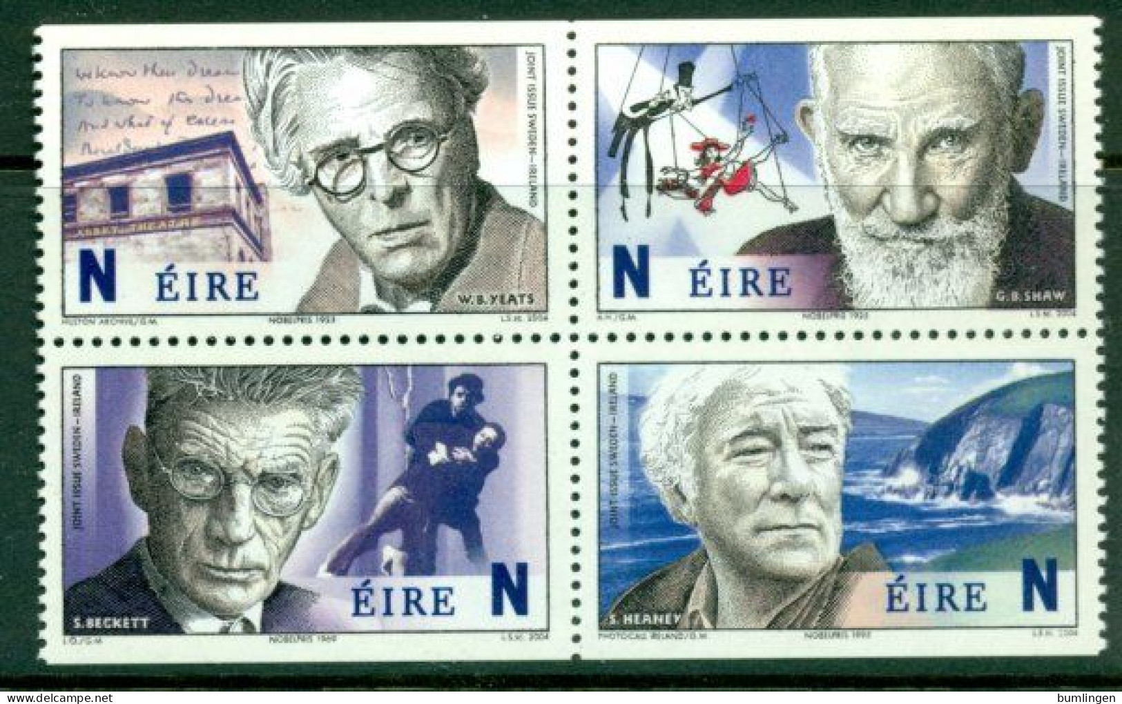 IRELAND 2004 Mi 1611-14 Block Of Four** Literature Nobel Prize Laurates [B668] - Nobelprijs